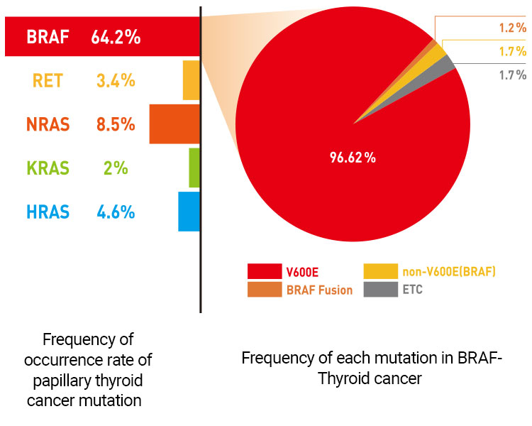 Frequency of mutations in thyroid cancer